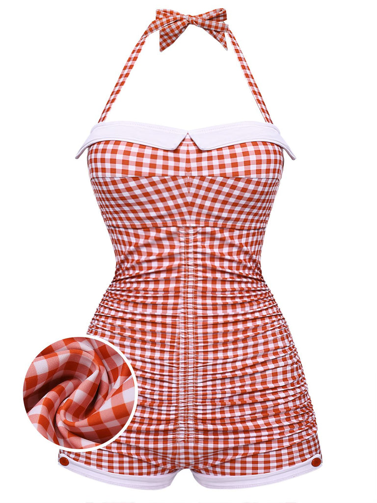 Gingham 1950s Halter Bowknot One-piece Swimsuit — because 1950s glamour never goes out of style