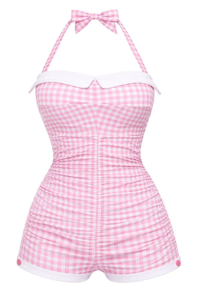 Gingham 1950s Halter Bowknot One-piece Swimsuit — vintage elegance for the modern woman