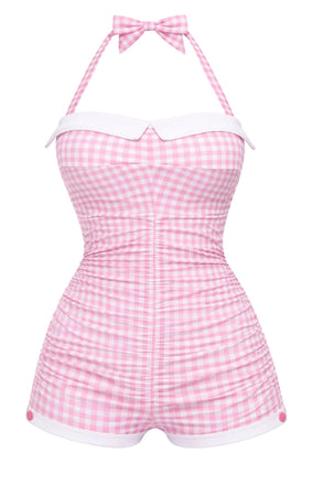 Gingham 1950s Halter Bowknot One-piece Swimsuit — vintage elegance for the modern woman