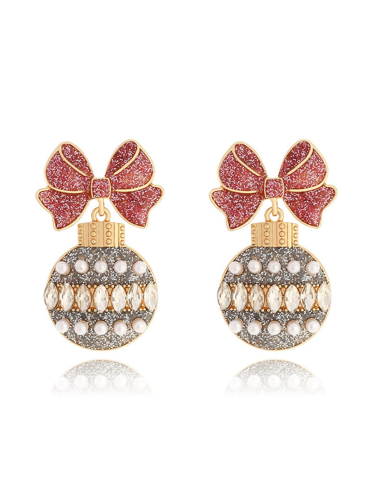 She adds this Glitter Bow & Bulbs Rhinestone Earrings and suddenly it's vintage perfection