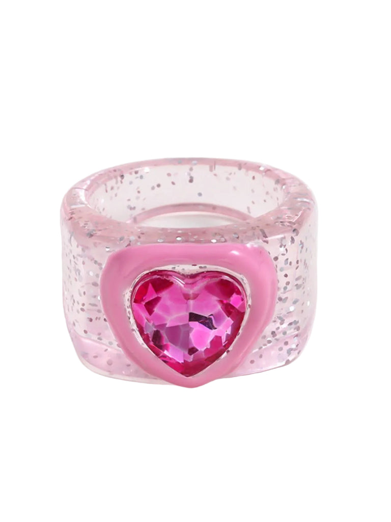 Glittery Pink Diamond Heart Ring - vintage fashion