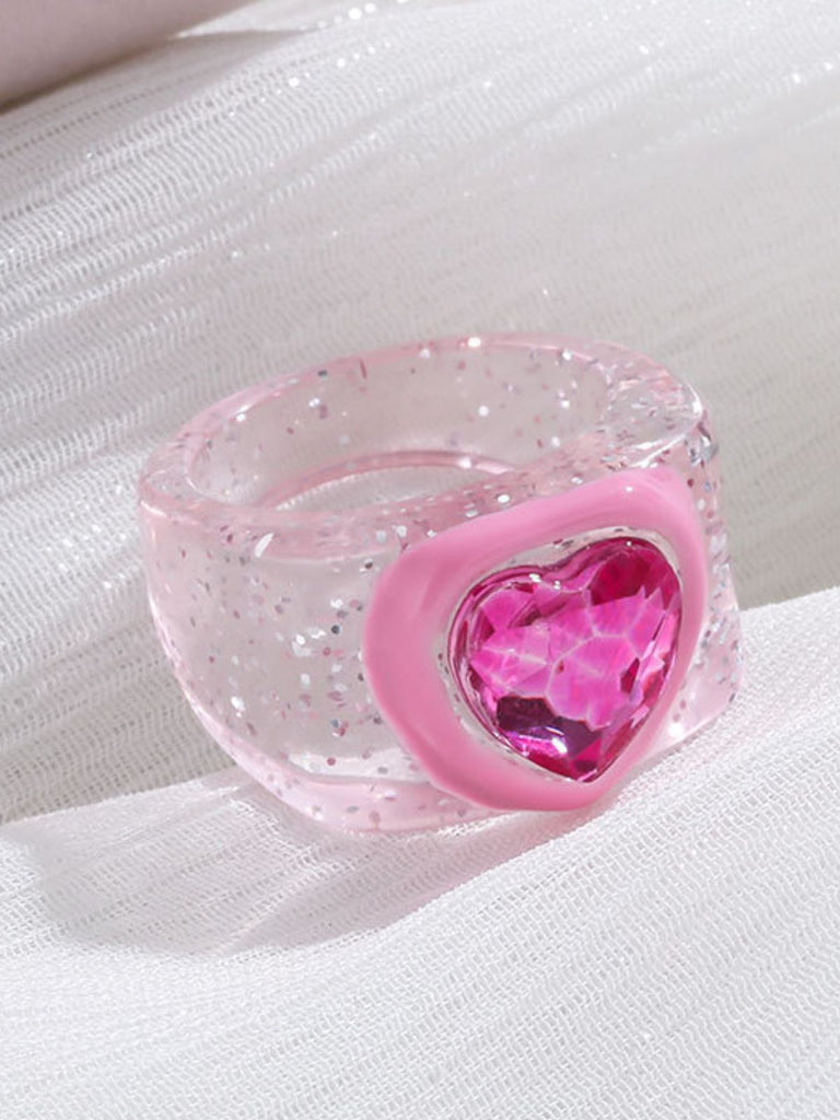 Glittery Pink Diamond Heart Ring - vintage fashion