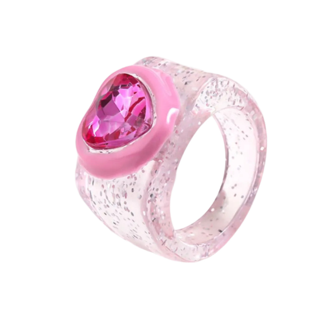 Glittery Pink Diamond Heart Ring - vintage fashion