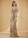 Gold 1920s Leaves Sequined Mesh Fishtail Dress - vintage dress, retro fashion, Gatsby party