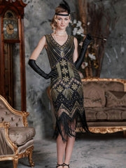 white christmas dresses Gold 1920s Sequined Flapper Dress