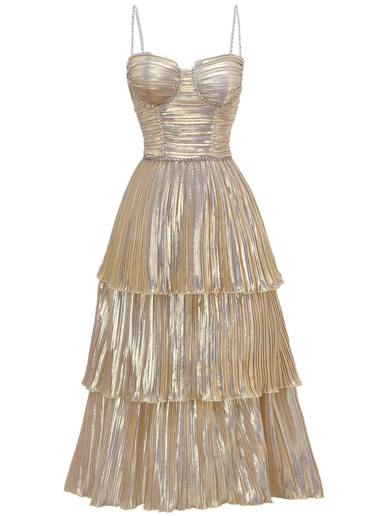 Glamorous Gold Metallic Tiered Maxi Dress - Perfect for Parties, Cocktails & Special Events Glamorous Gold Metallic Tiered Maxi Dress - Perfect for Parties, Cocktails & Special Events