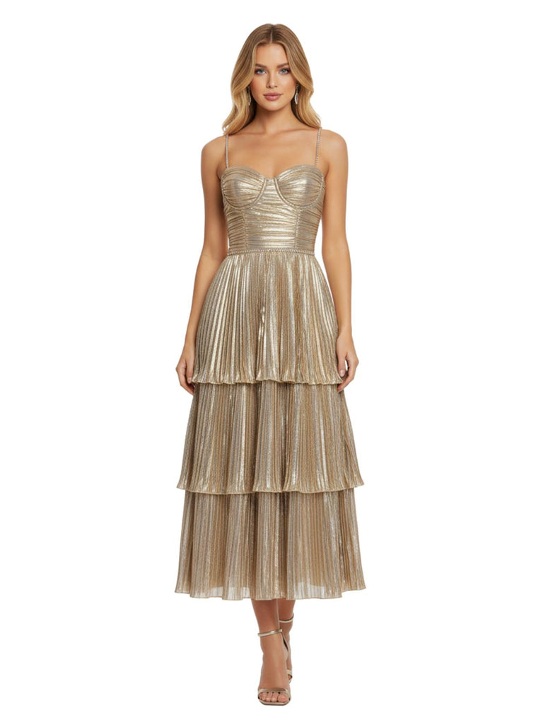 Gold 1930s Metallic Tiered Spaghetti Strap Dress - vintage dress, retro fashion, elegant red