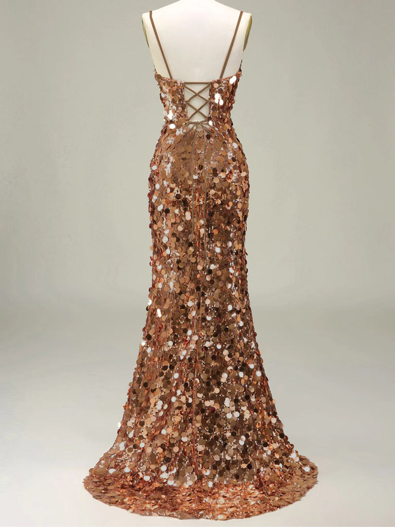 Gold 1930s Slip Sequin Evening Dress - vintage dress, retro fashion, glamorous gold