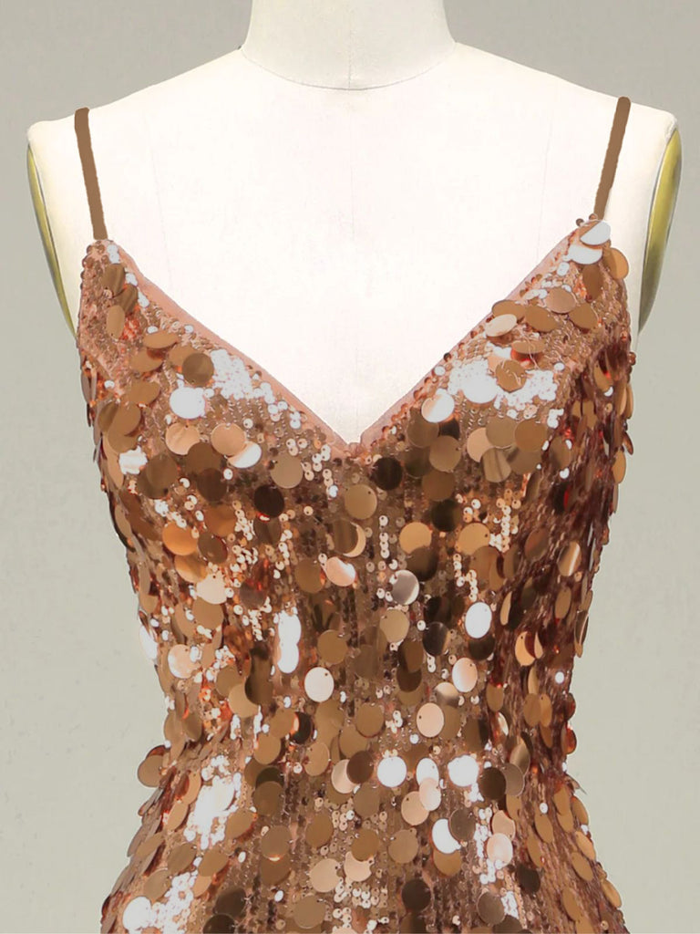 Gold 1930s Slip Sequin Evening Dress - vintage dress, retro fashion, glamorous gold
