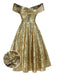 Gold 1950s Off-Shoulder Sequined Swing Dress - vintage dress, retro fashion, rockabilly