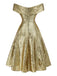 Gold 1950s Off-Shoulder Sequined Swing Dress - vintage dress, retro fashion, rockabilly