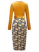 Gold 1960s Floral Patchwork Wrap Belted Dress, vintage dress, retro fashion, floral print - perfect for women who love vintage and retro fashion