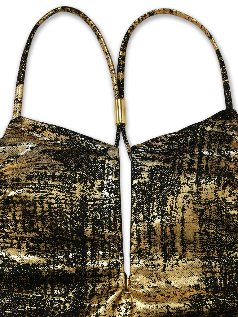 Gold 1960s One Piece Backless Swimsuit