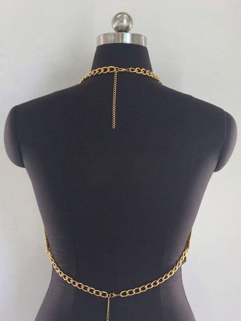 Gold-1970s-Draped-Cowl-Neck-Metallic-Chain-Halter-Top, vintage, retro