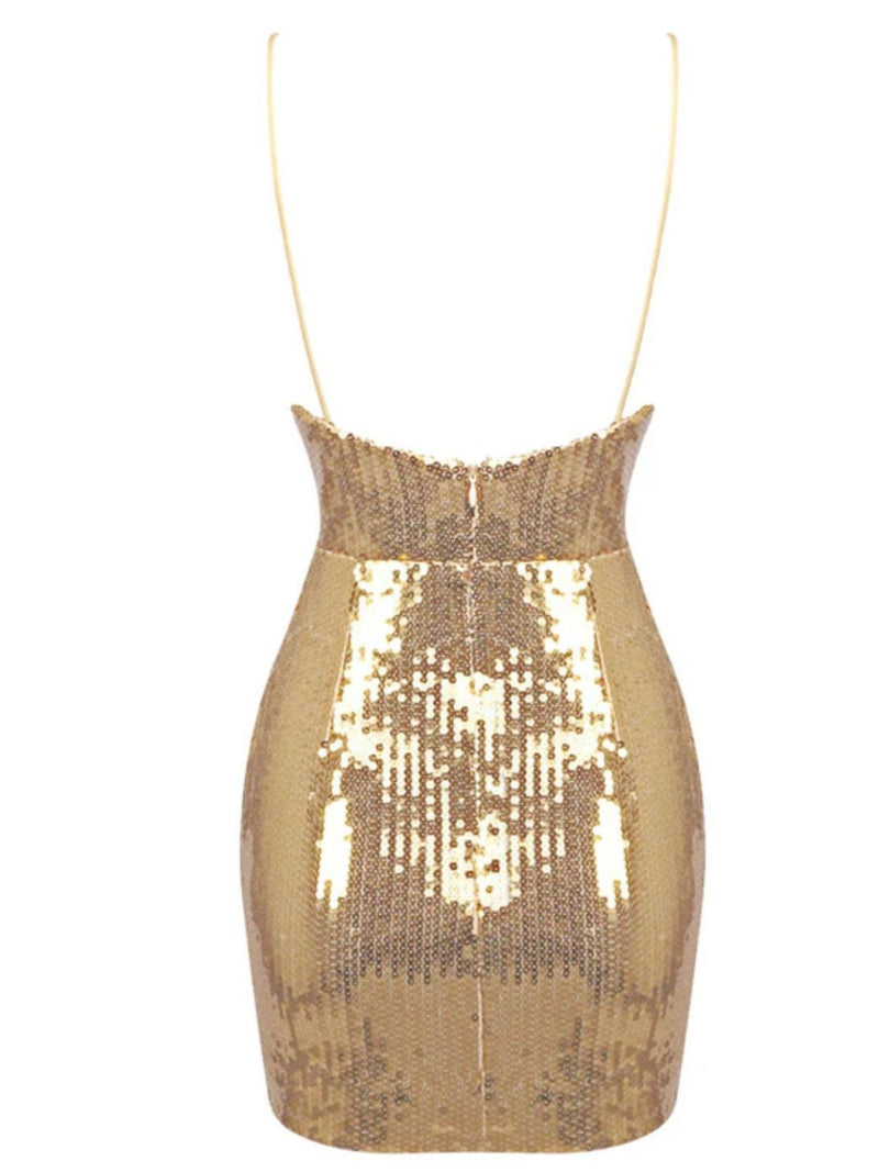 Women's Sequined Cowl Neck Cami Mini Dress, S/Gold