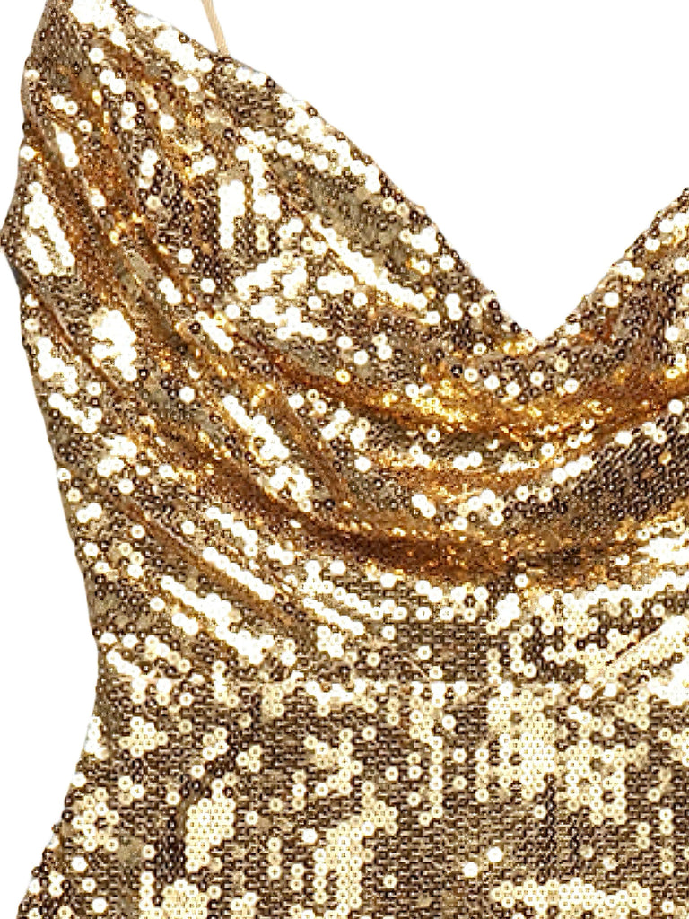 Women's Sequined Cowl Neck Cami Mini Dress, S/Gold Women's Sequined Cowl Neck Cami Mini Dress, S/Gold