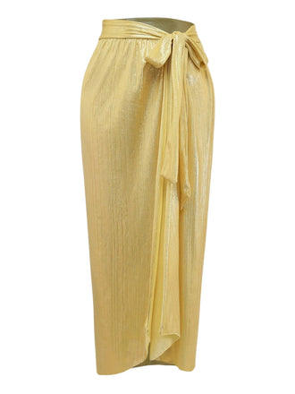 Gold 1980s Metallic Wrap Bow Detail Cover Up - vintage fashion, retro style, glamorous gold