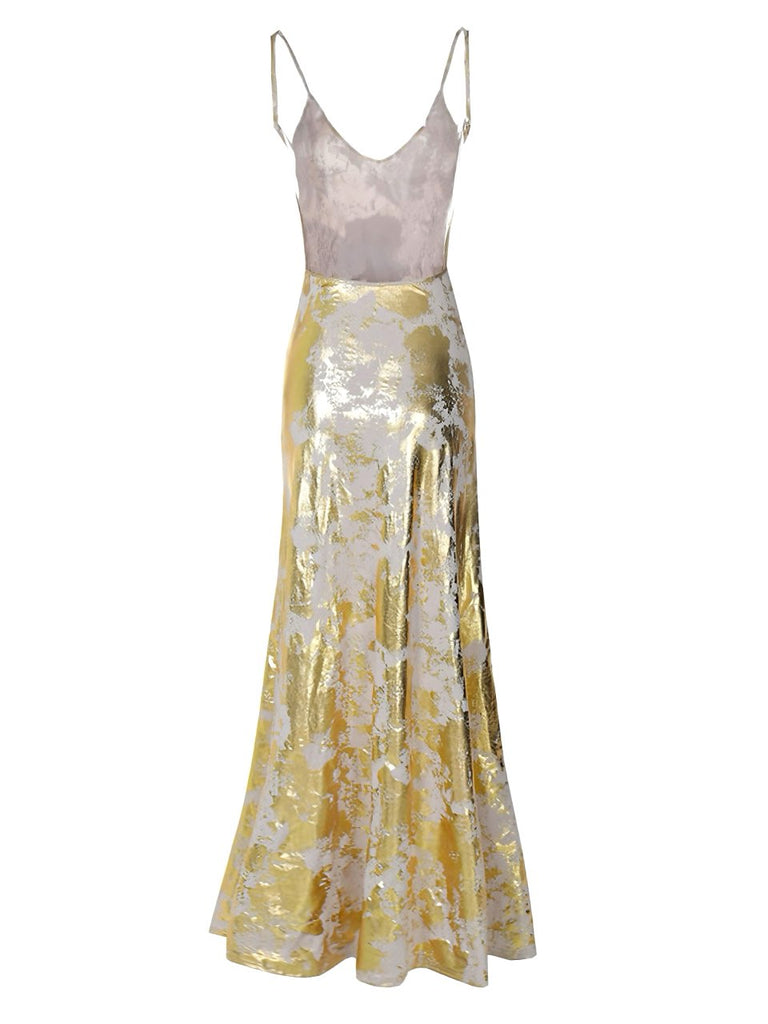 black dress with golden dupatta Katrina Gold Leaf Flared Maxi Dress main image 1