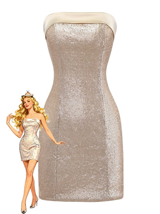 Gold 1980s Strapless Bodycon Dress - vintage dress, retro fashion, glamorous gold