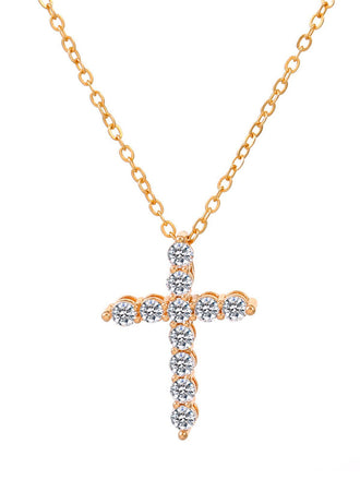 Gold Cross Necklace with Rhinestone Detailing - vintage fashion, retro style, glamorous gold