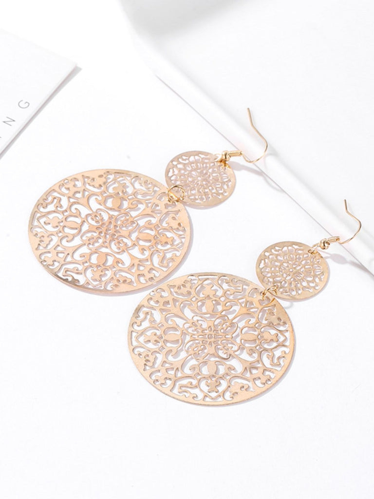 Gold Round Openwork Earrings - vintage fashion, retro style, glamorous gold
