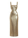 Gold Sequined Backless Evening Maxi Dress - vintage dress, retro fashion, glamorous gold
