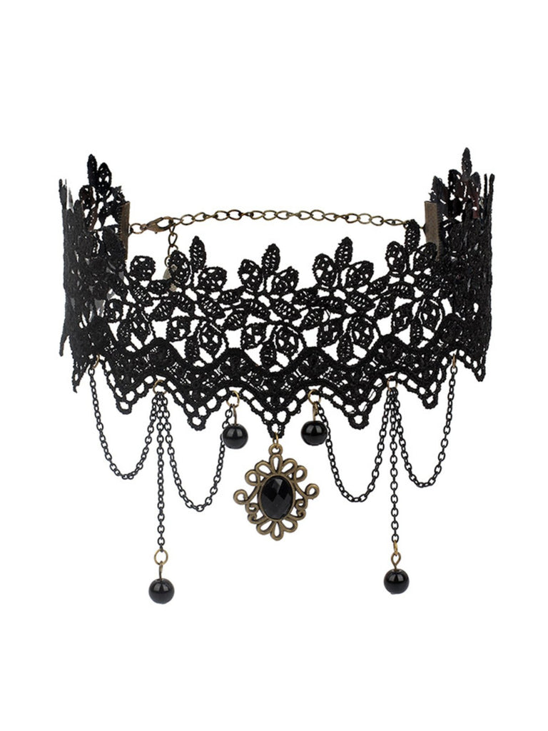 Gothic 3D & Embroidered Lace Choker Necklace - vintage fashion, retro style, elegant red