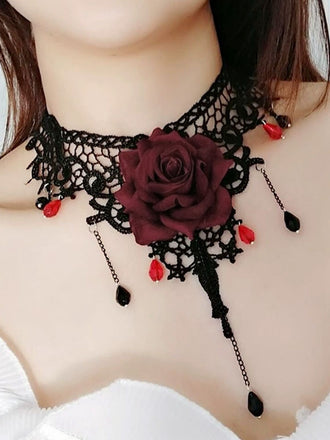 Gothic 3D Gemstone Pendant Choker Necklace - vintage fashion, retro style