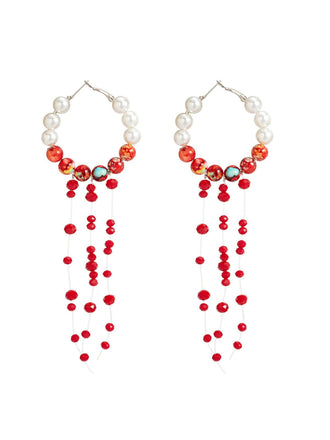 Gothic Blood Pearl Tassel Earrings - vintage fashion, retro style