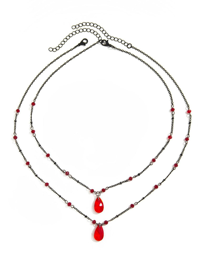 Gothic Double Layer Red Crystal Necklace - vintage fashion, retro style, elegant red