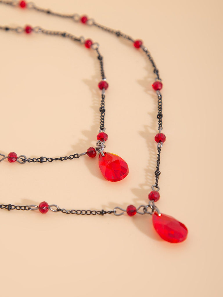 Gothic Double Layer Red Crystal Necklace - vintage fashion, retro style, elegant red