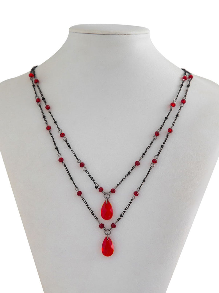 Gothic Double Layer Red Crystal Necklace - vintage fashion, retro style, elegant red