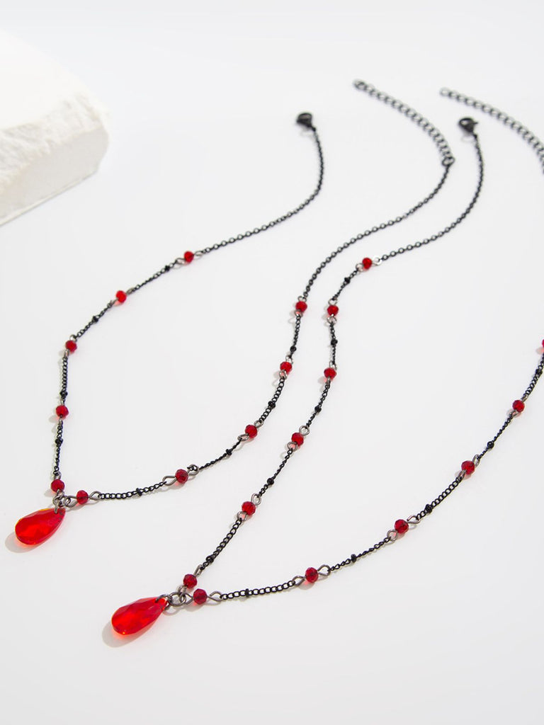 Gothic Double Layer Red Crystal Necklace - vintage fashion, retro style, elegant red