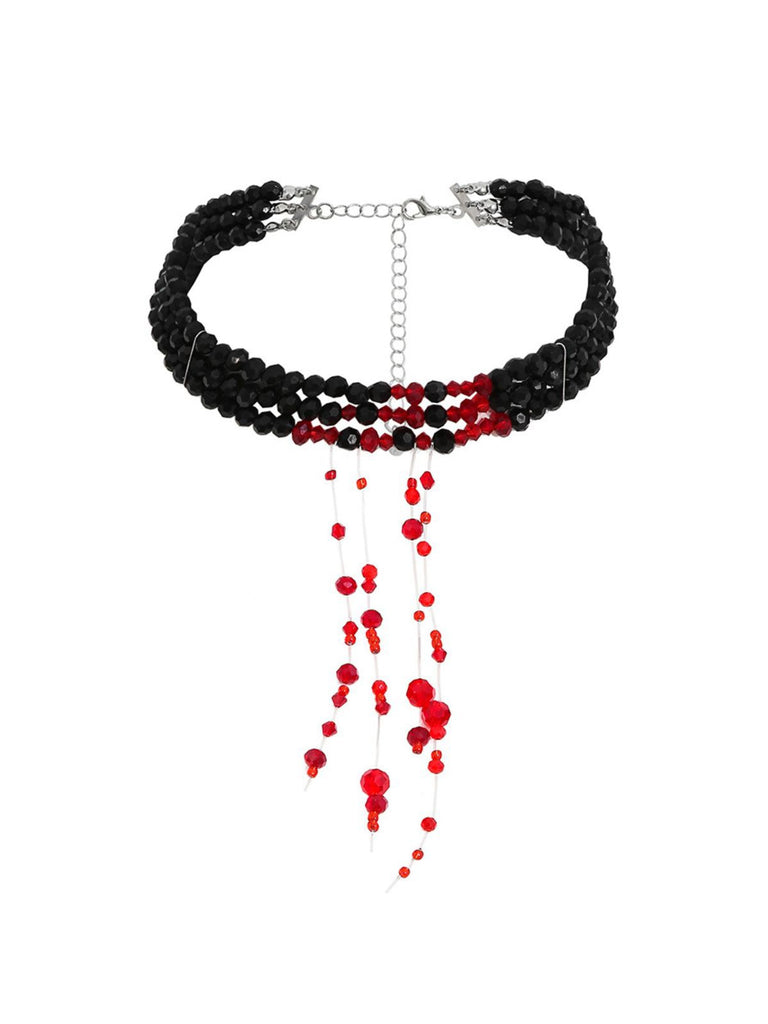 Gothic Multi-Layered Beaded Blooddrop Pendant Necklace - vintage fashion, retro style, elegant red