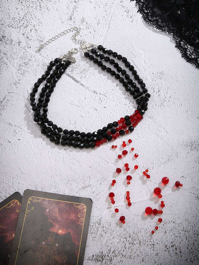 Gothic Multi-Layered Beaded Blooddrop Pendant Necklace - vintage fashion, retro style, elegant red