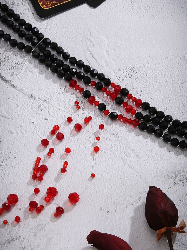 Gothic Multi-Layered Beaded Blooddrop Pendant Necklace - vintage fashion, retro style, elegant red