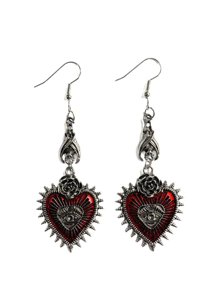 Gothic Rose Heart Eye Earrings - vintage fashion, retro style