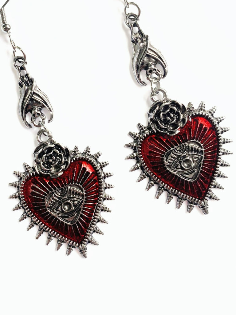 Gothic Rose Heart Eye Earrings - vintage fashion, retro style