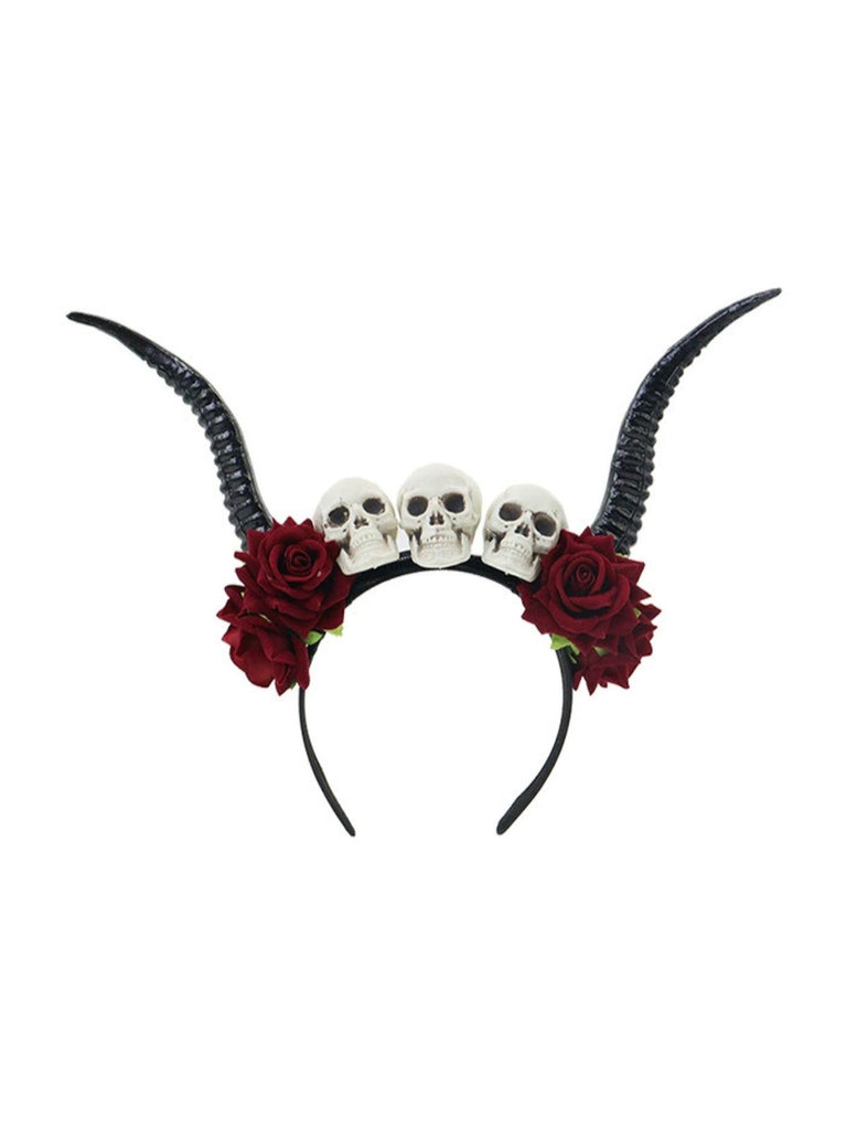 Gothic Skull Rose Demon Horn Headband - vintage fashion, retro style