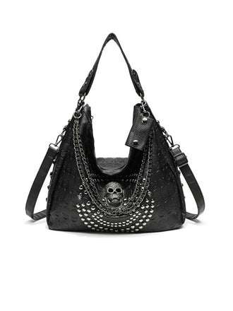 Gothic Skull Studded Chain Hobo Bag - vintage fashion, retro style