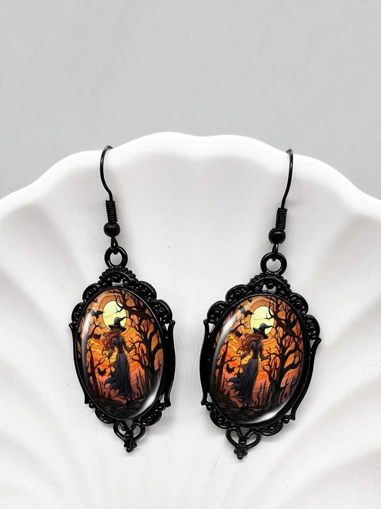Gothic Witch Bats Skull Halloween Drop Earrings - vintage fashion, retro style