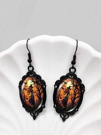 Gothic Witch Bats Skull Halloween Drop Earrings - vintage fashion, retro style