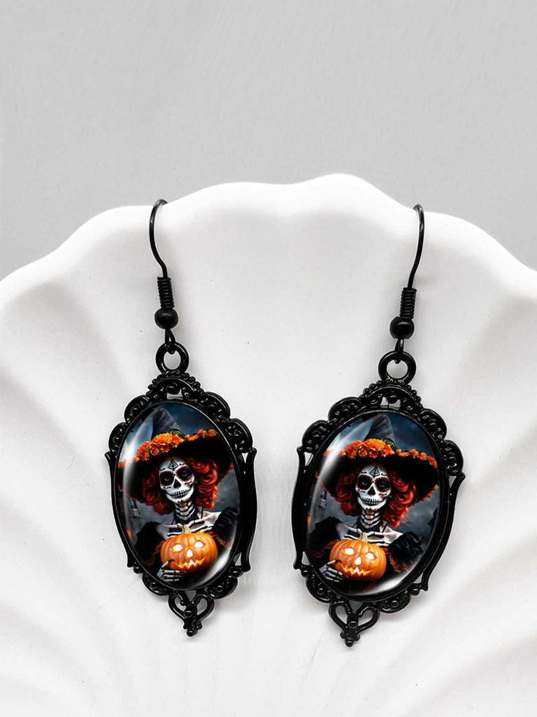 Gothic Witch Bats Skull Halloween Drop Earrings - vintage fashion, retro style