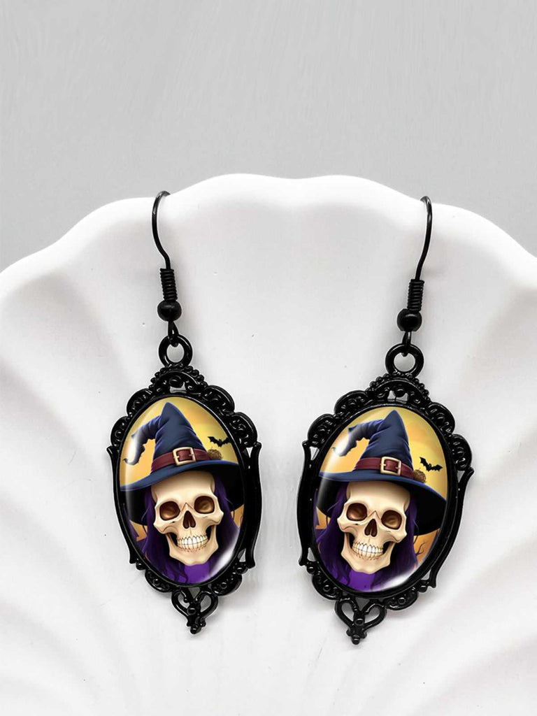 Gothic Witch Bats Skull Halloween Drop Earrings - vintage fashion, retro style