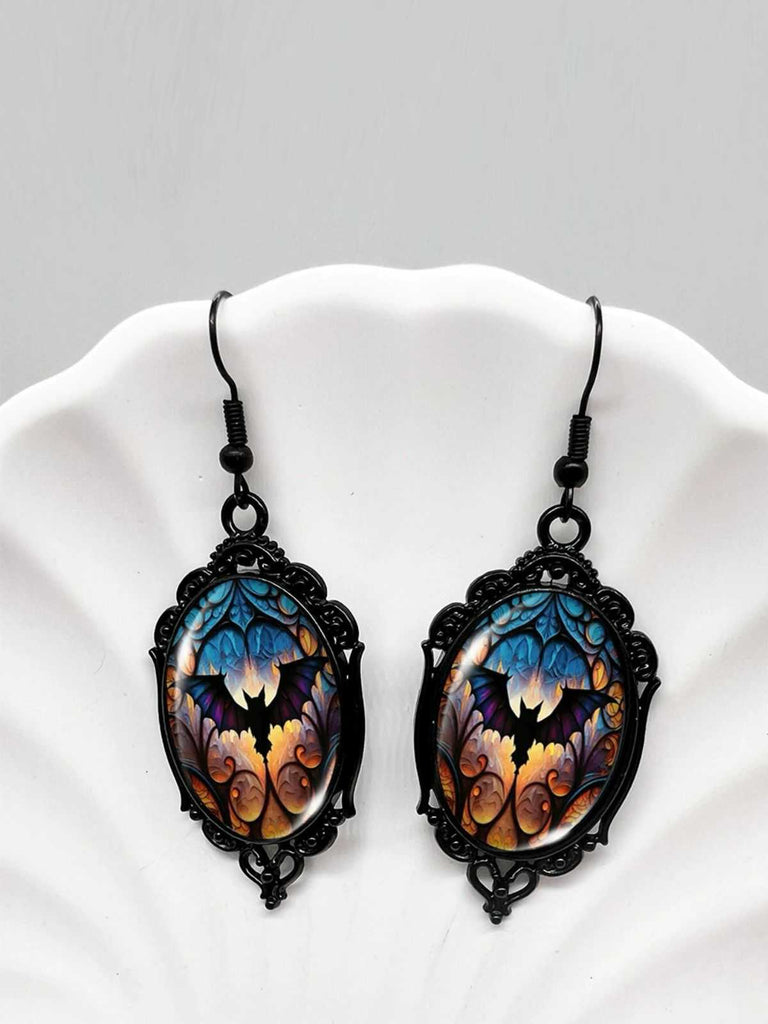 Gothic Witch Bats Skull Halloween Drop Earrings - vintage fashion, retro style