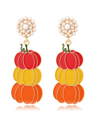 She adds this Gradient Pumpkin Pearl Drop Earrings and suddenly it's vintage perfection