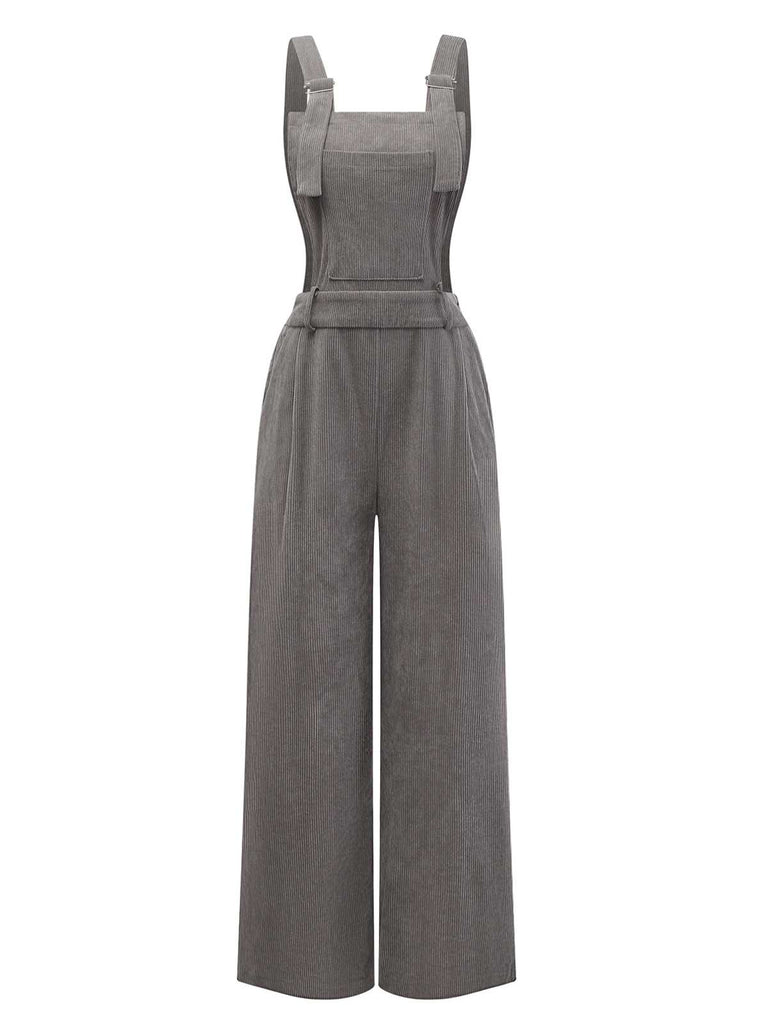 Gray 1940s Corduroy Wide-Leg Overall Jumpsuit - vintage jumpsuit, retro fashion