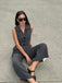 She finds her 1940s story in this Gray 1940s V-Neck Lapel Lace-Patchwork Jumpsuit