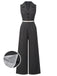 Gray 1940s V-Neck Lapel Lace-Patchwork Jumpsuit, vintage romper, retro jumpsuit - perfect for women who love vintage and retro fashion