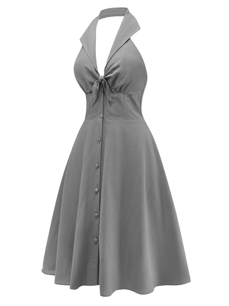 Gray 1950s Halter V-Neck Swing Dress Gray 1950s Halter V-Neck Swing Dress
